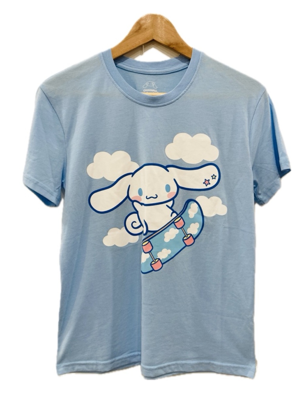 NEW! Sanrio Cinnamoroll Light Blue Tee with Skateboard Cloud Graphic